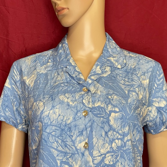 Vintage NANI Hawaii Blue Tori Richard Batik Button Front Tropical Shirt XS - Picture 2 of 5